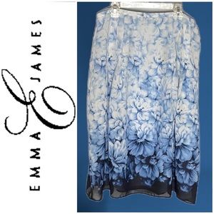 Blue Ombré Floral Spring Midi Skirt by Emma James Size 12